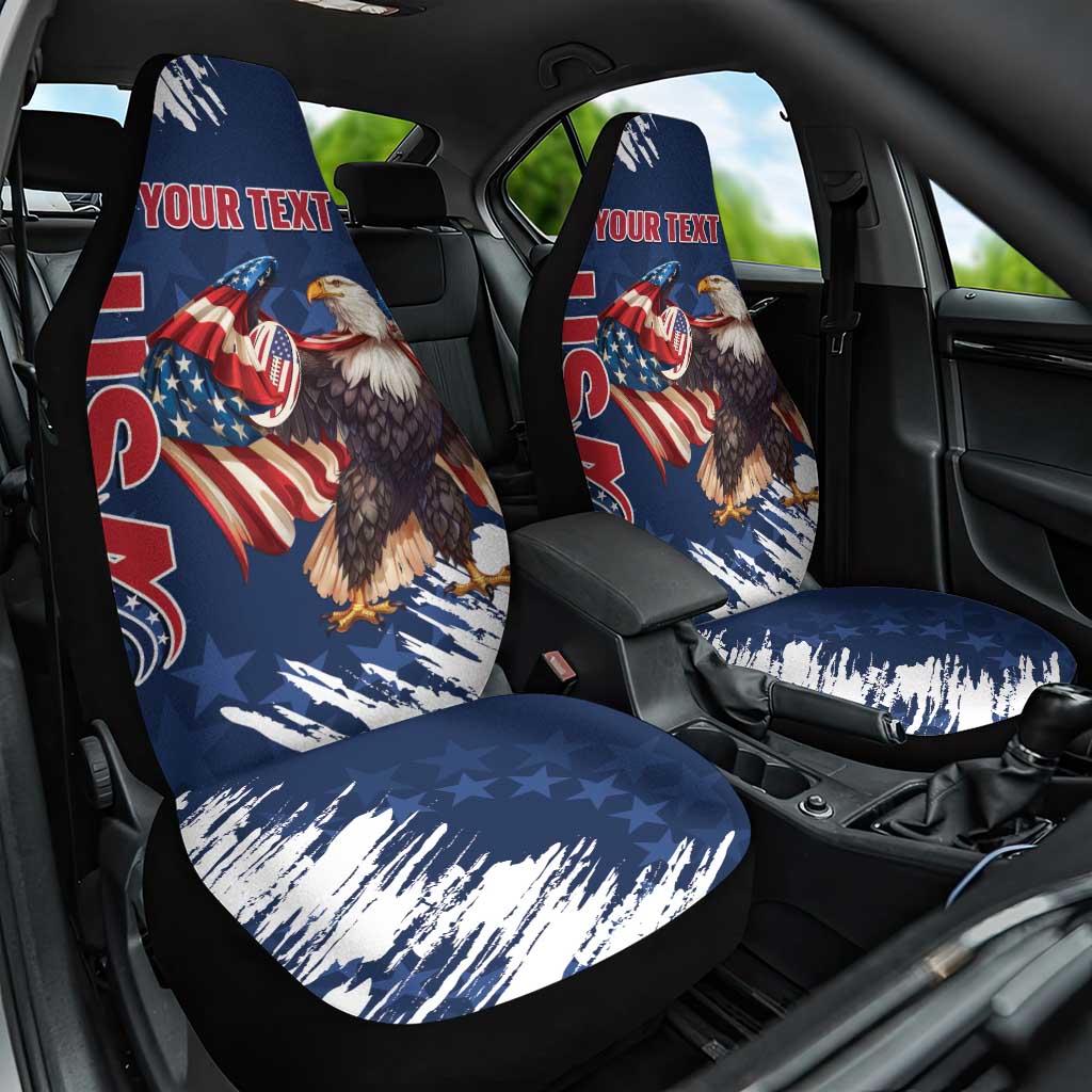 Custom USA Rugby Car Seat Cover Powerful Eagle Grunge Brush Style - Blue - Wonder Print Shop