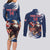 Custom USA Rugby Couples Matching Long Sleeve Bodycon Dress and Long Sleeve Button Shirt Powerful Eagle Grunge Brush Style - Blue - Wonder Print Shop