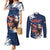 Custom USA Rugby Couples Matching Mermaid Dress and Long Sleeve Button Shirt Powerful Eagle Grunge Brush Style - Blue