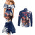 Custom USA Rugby Couples Matching Mermaid Dress and Long Sleeve Button Shirt Powerful Eagle Grunge Brush Style - Blue