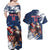 Custom USA Rugby Couples Matching Off Shoulder Maxi Dress and Hawaiian Shirt Powerful Eagle Grunge Brush Style - Blue - Wonder Print Shop