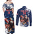 Custom USA Rugby Couples Matching Off Shoulder Maxi Dress and Long Sleeve Button Shirt Powerful Eagle Grunge Brush Style - Blue - Wonder Print Shop