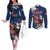 Custom USA Rugby Couples Matching Off The Shoulder Long Sleeve Dress and Long Sleeve Button Shirt Powerful Eagle Grunge Brush Style - Blue