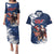 Custom USA Rugby Couples Matching Puletasi and Hawaiian Shirt Powerful Eagle Grunge Brush Style - Blue - Wonder Print Shop