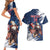 Custom USA Rugby Couples Matching Short Sleeve Bodycon Dress and Hawaiian Shirt Powerful Eagle Grunge Brush Style - Blue - Wonder Print Shop