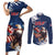 Custom USA Rugby Couples Matching Short Sleeve Bodycon Dress and Long Sleeve Button Shirt Powerful Eagle Grunge Brush Style - Blue - Wonder Print Shop