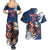 Custom USA Rugby Couples Matching Summer Maxi Dress and Hawaiian Shirt Powerful Eagle Grunge Brush Style - Blue - Wonder Print Shop