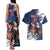 Custom USA Rugby Couples Matching Tank Maxi Dress and Hawaiian Shirt Powerful Eagle Grunge Brush Style - Blue - Wonder Print Shop