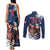 Custom USA Rugby Couples Matching Tank Maxi Dress and Long Sleeve Button Shirt Powerful Eagle Grunge Brush Style - Blue - Wonder Print Shop