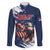 Custom USA Rugby Family Matching Long Sleeve Bodycon Dress and Hawaiian Shirt Powerful Eagle Grunge Brush Style - Blue - Wonder Print Shop