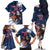 Custom USA Rugby Family Matching Off The Shoulder Long Sleeve Dress and Hawaiian Shirt Powerful Eagle Grunge Brush Style - Blue - Wonder Print Shop