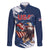 Custom USA Rugby Family Matching Off The Shoulder Long Sleeve Dress and Hawaiian Shirt Powerful Eagle Grunge Brush Style - Blue - Wonder Print Shop