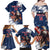 Custom USA Rugby Family Matching Off Shoulder Maxi Dress and Hawaiian Shirt Powerful Eagle Grunge Brush Style - Blue - Wonder Print Shop