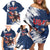 Custom USA Rugby Family Matching Off Shoulder Short Dress and Hawaiian Shirt Powerful Eagle Grunge Brush Style - Blue - Wonder Print Shop