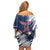 Custom USA Rugby Family Matching Off Shoulder Short Dress and Hawaiian Shirt Powerful Eagle Grunge Brush Style - Blue - Wonder Print Shop