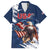 Custom USA Rugby Family Matching Short Sleeve Bodycon Dress and Hawaiian Shirt Powerful Eagle Grunge Brush Style - Blue - Wonder Print Shop