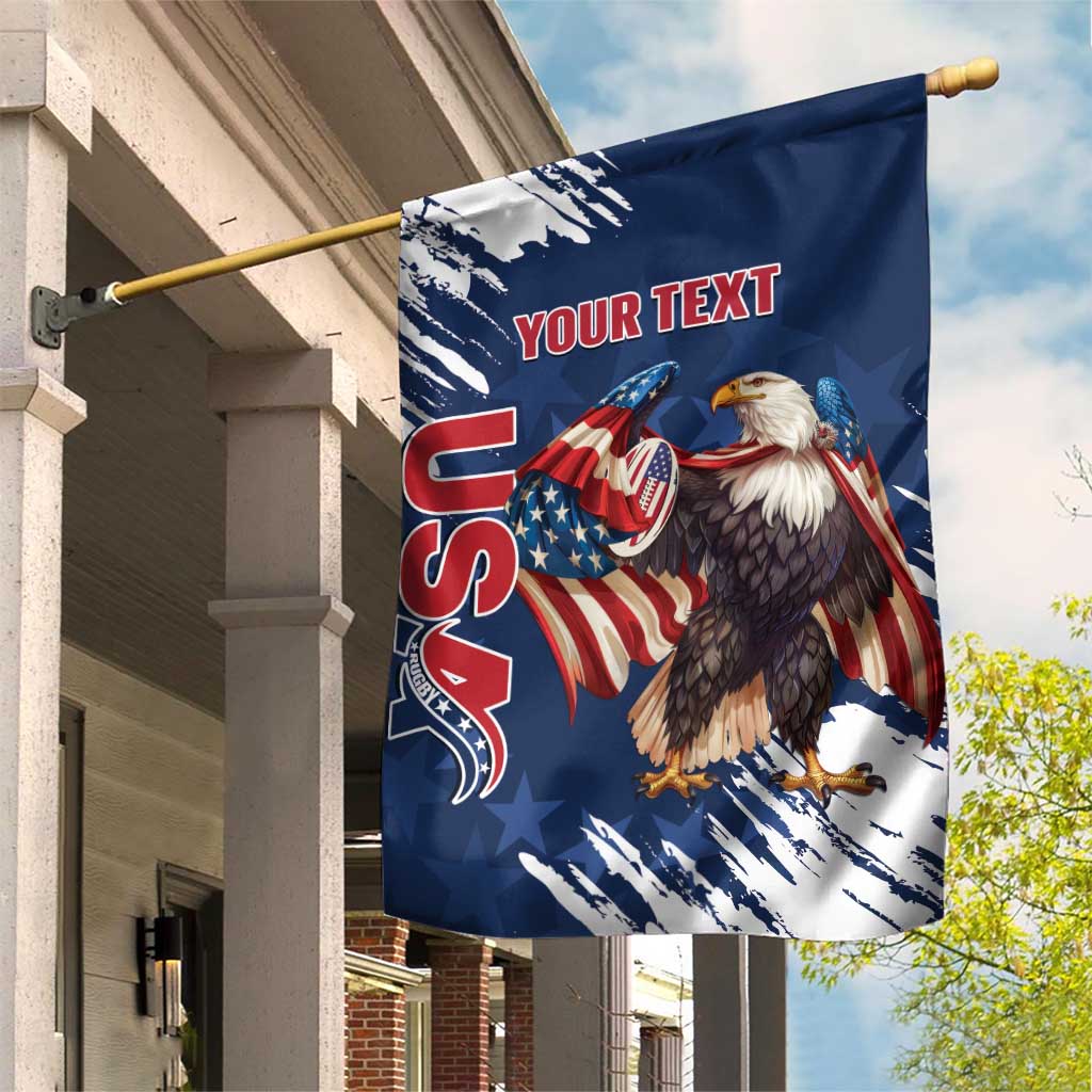 Custom USA Rugby Garden Flag Powerful Eagle Grunge Brush Style - Blue - Wonder Print Shop