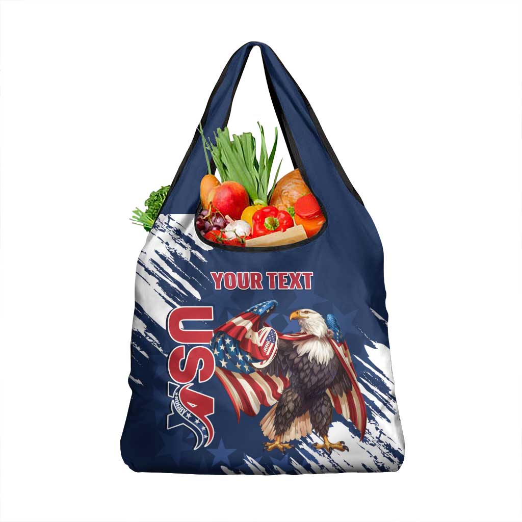 Custom USA Rugby Grocery Bag Powerful Eagle Grunge Brush Style - Blue