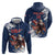 Custom USA Rugby Hoodie Powerful Eagle Grunge Brush Style - Blue - Wonder Print Shop