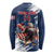 Custom USA Rugby Long Sleeve Shirt Powerful Eagle Grunge Brush Style - Blue - Wonder Print Shop