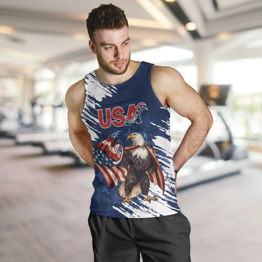 Custom USA Rugby Men Tank Top Powerful Eagle Grunge Brush Style - Blue - Wonder Print Shop