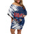 Custom USA Rugby Off Shoulder Short Dress Powerful Eagle Grunge Brush Style - Blue - Wonder Print Shop