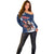 Custom USA Rugby Off Shoulder Sweater Powerful Eagle Grunge Brush Style - Blue - Wonder Print Shop