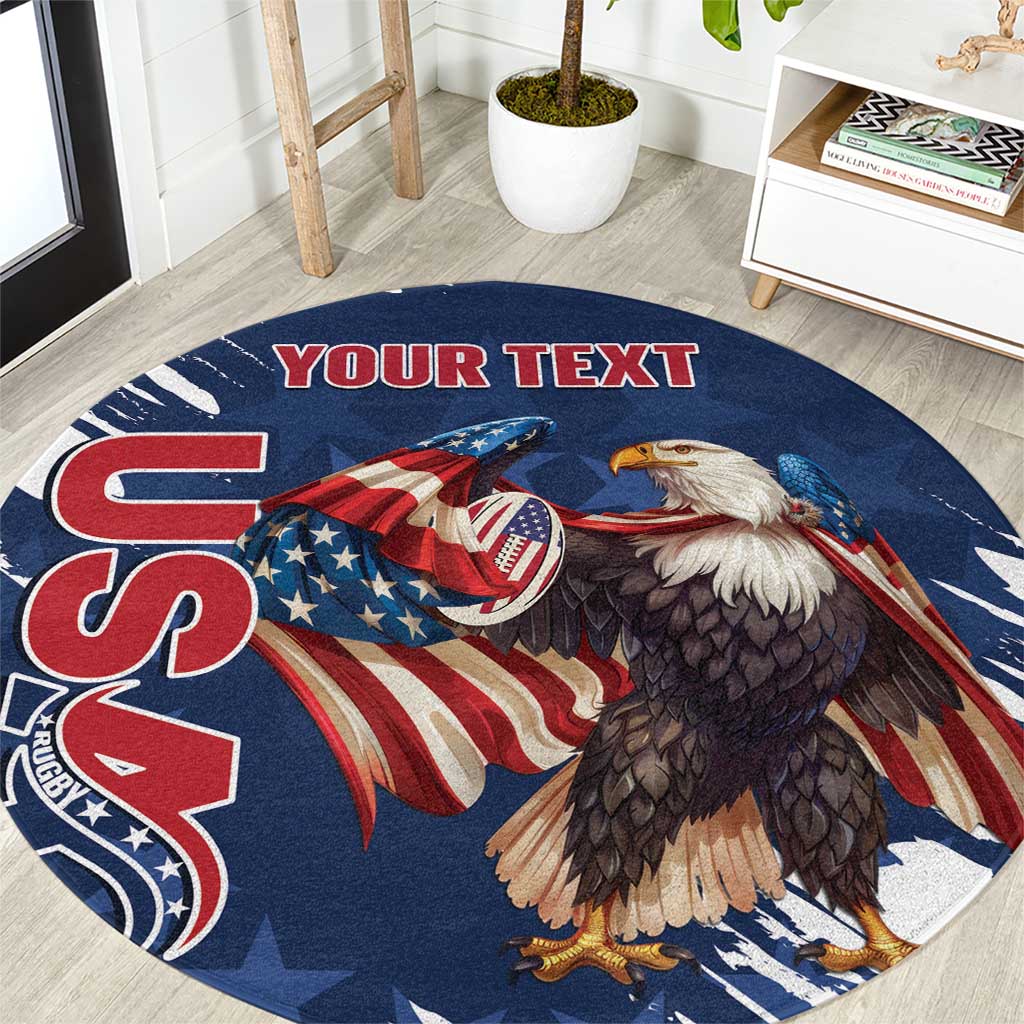 Custom USA Rugby Round Carpet Powerful Eagle Grunge Brush Style - Blue