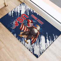 Blue rubber doormat with eagle and USA rugby grunge design, with your text