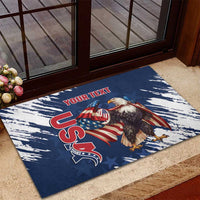Blue rubber doormat featuring eagle and USA rugby grunge print with your text