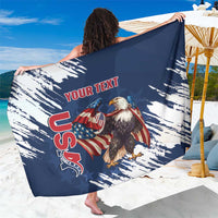 Blue patterned USA-style rugby sarong with eagle and grunge brush stripes, custom text