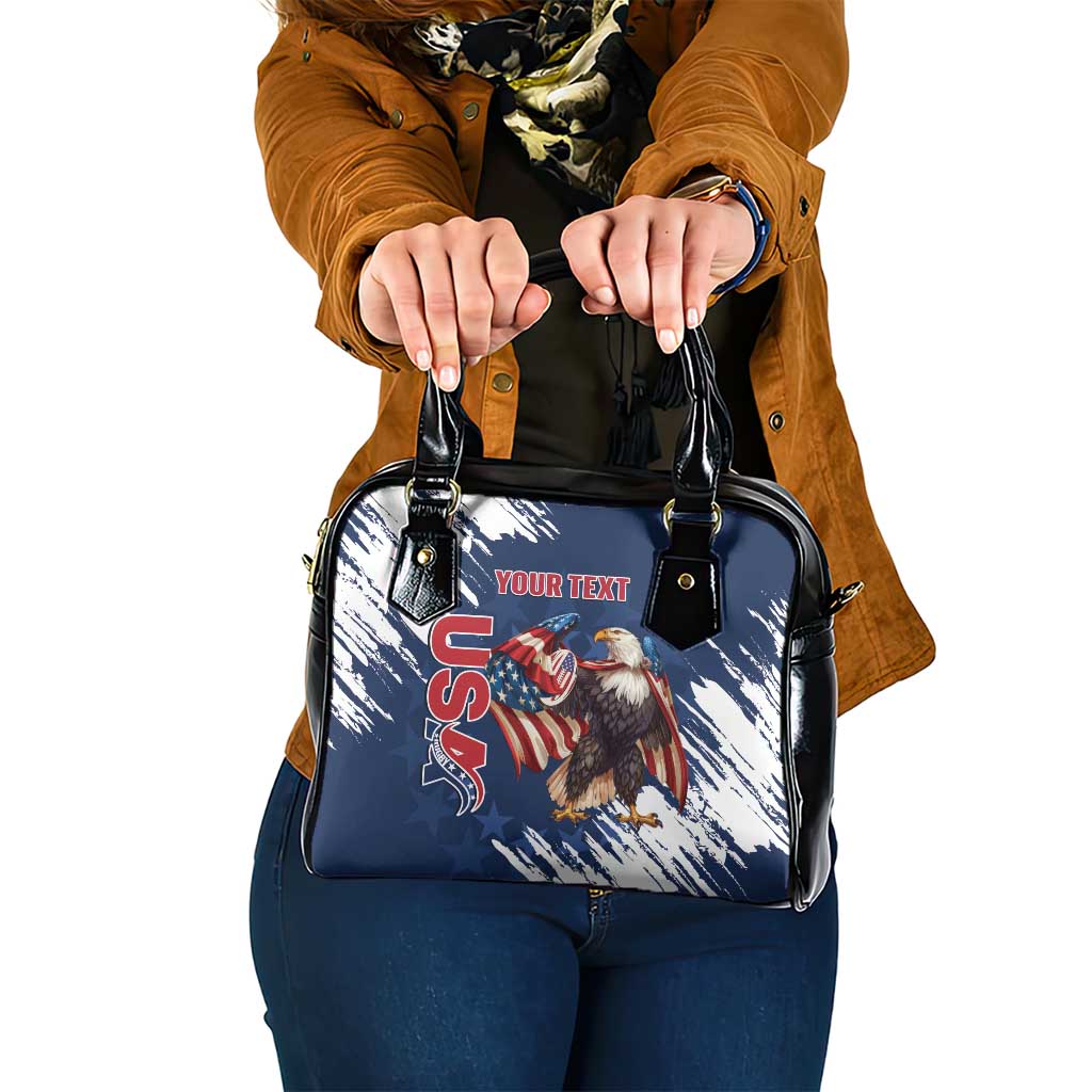 Custom USA Rugby Shoulder Handbag Powerful Eagle Grunge Brush Style - Blue