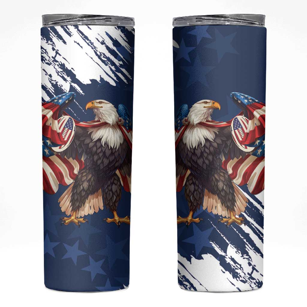 USA Rugby Skinny Tumbler Powerful Eagle Grunge Brush Style - Blue