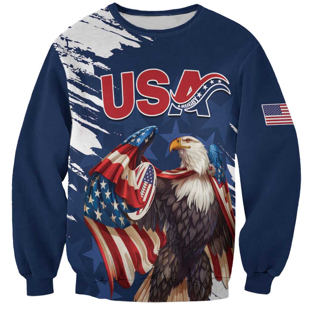 Custom USA Rugby Sweatshirt Powerful Eagle Grunge Brush Style - Blue