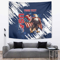 Blue USA rugby tapestry with grunge eagle art and YOUR TEXT space