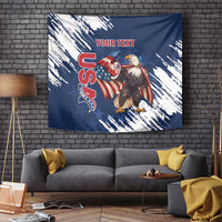 Blue USA rugby tapestry with grunge eagle design and YOUR TEXT space