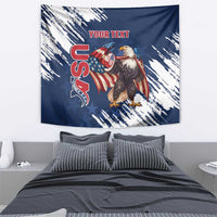 Blue USA rugby tapestry featuring eagle with stars-and-stripes shield and YOUR TEXT