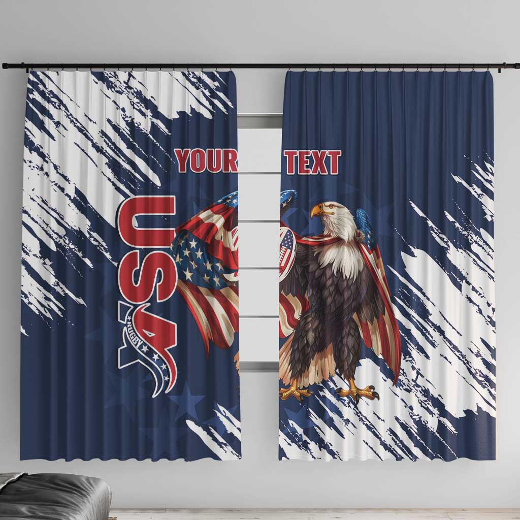 Custom USA Rugby Window Curtain Powerful Eagle Grunge Brush Style - Blue