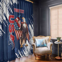 Blue window curtain with American eagle and star-striped grunge brush print