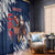 Custom USA Rugby Window Curtain Powerful Eagle Grunge Brush Style - Blue