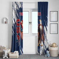 Blue curtain panels with American eagle and USA shield graphic