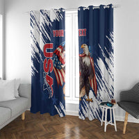 Blue curtain panels with eagle and USA emblem on distressed brush strokes