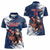 Custom USA Rugby Women Polo Shirt Powerful Eagle Grunge Brush Style - Blue