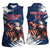 Custom USA Rugby Women Sleeveless Polo Shirt Powerful Eagle Grunge Brush Style - Blue