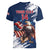 Custom USA Rugby Women V-Neck T-Shirt Powerful Eagle Grunge Brush Style - Blue