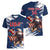 Custom USA Rugby Women V-Neck T-Shirt Powerful Eagle Grunge Brush Style - Blue