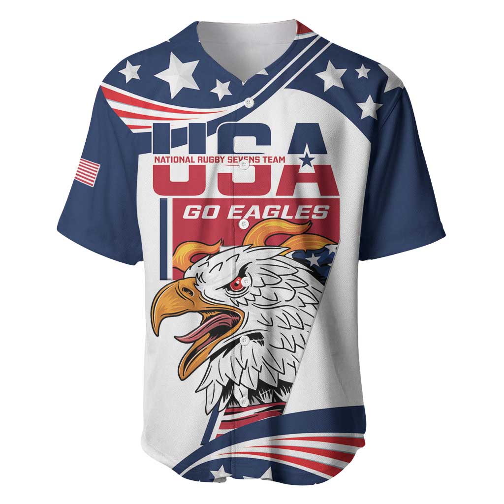 Custom USA Rugby Sevens Baseball Jersey Go Eagles Flag Style - Wonder Print Shop