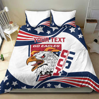 Rugby bedding set with eagle on white, blue and red flag design, includes two pillowcases