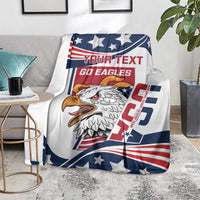 Flag-themed blanket with eagle head and YOUR TEXT GO EAGLES logo on white
