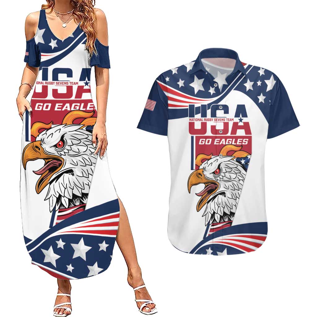 Custom USA Rugby Sevens Couples Matching Summer Maxi Dress and Hawaiian Shirt Go Eagles Flag Style - Wonder Print Shop